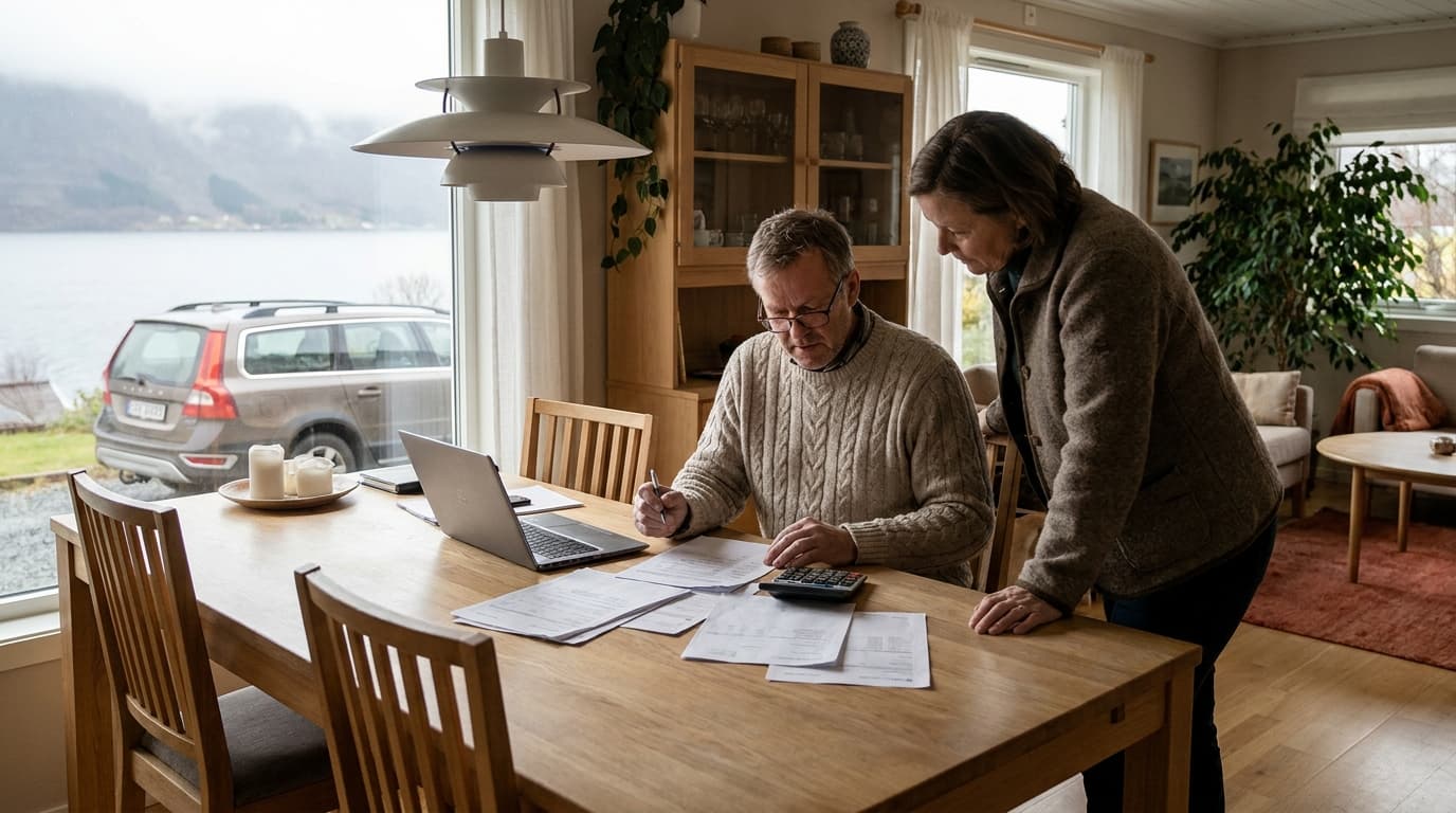 Person vurderer bankbytte for billån med kalkulator