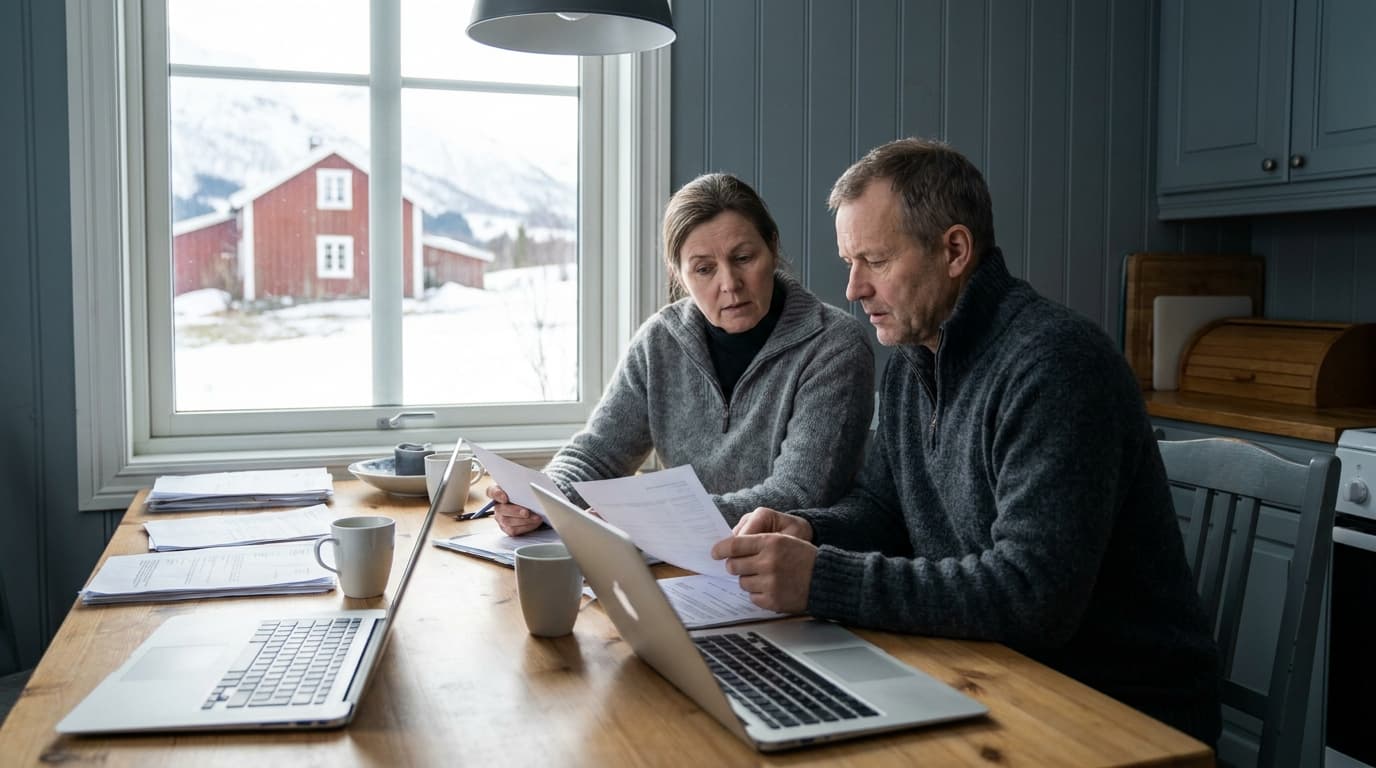 Par som vurderer boliglån ved kjøkkenbordet