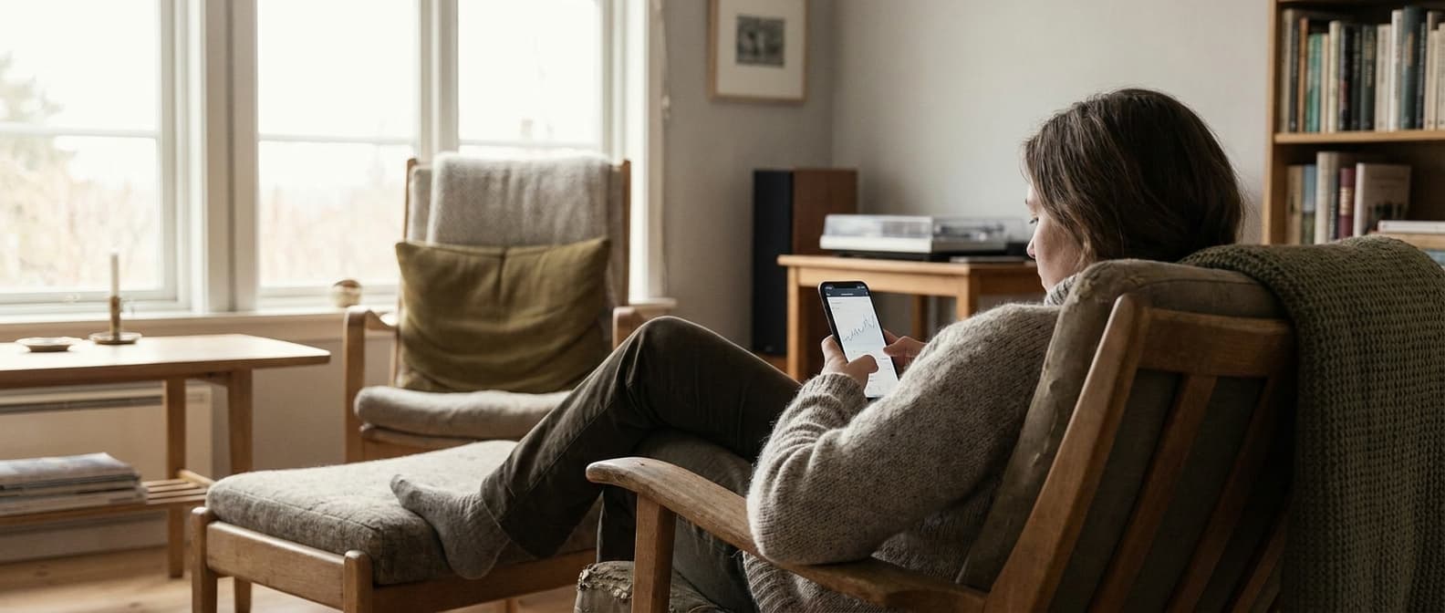 Person som følger med på renteutvikling på mobil