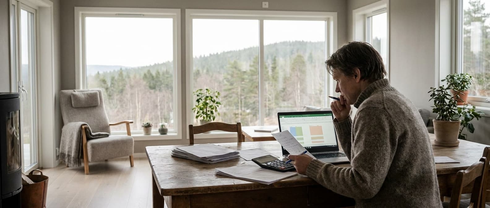 Person som sammenligner boliglånstilbud med kalkulator