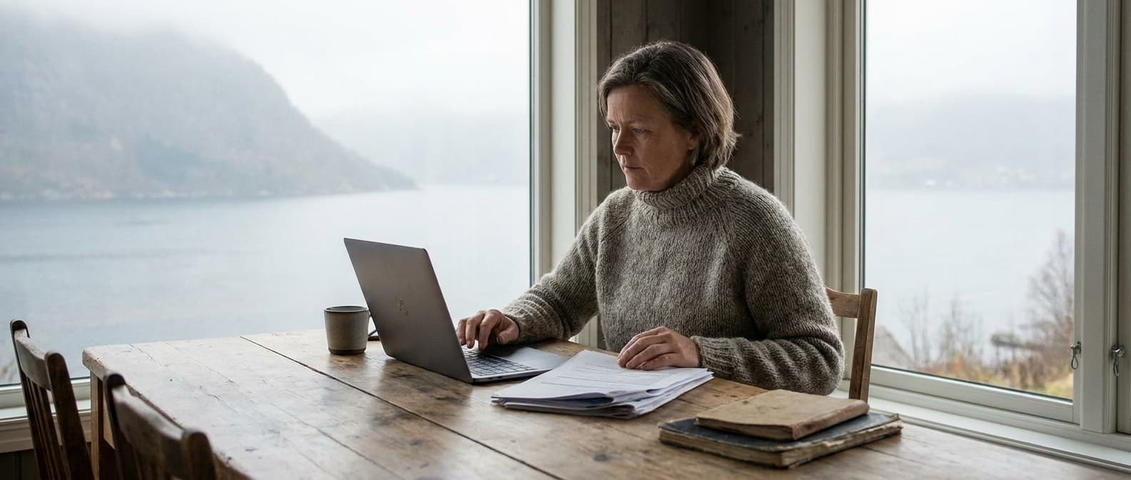 Ung person med laptop ved skrivebord