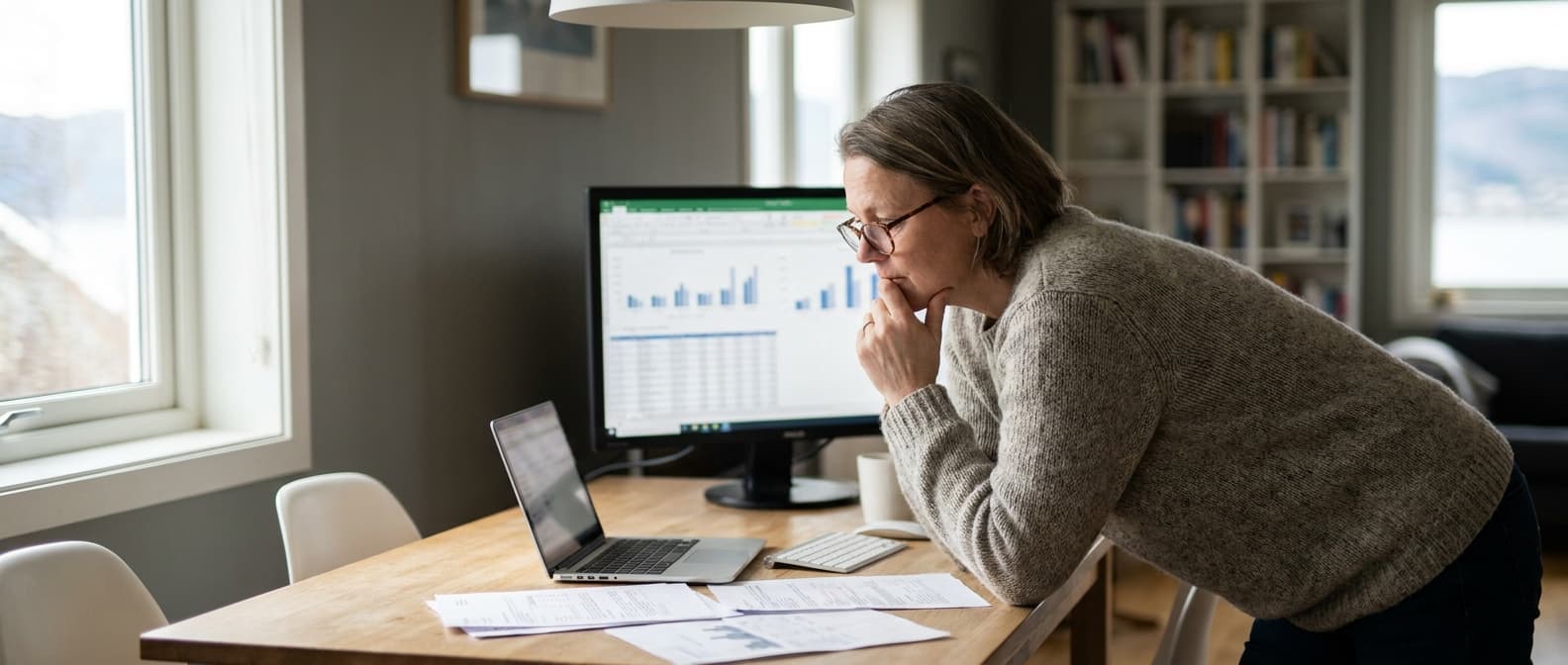 Person som analyserer lånerenter på dataskjerm