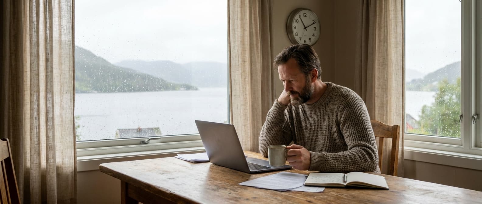 Person som ser på klokken mens en lånesøknad behandles digitalt