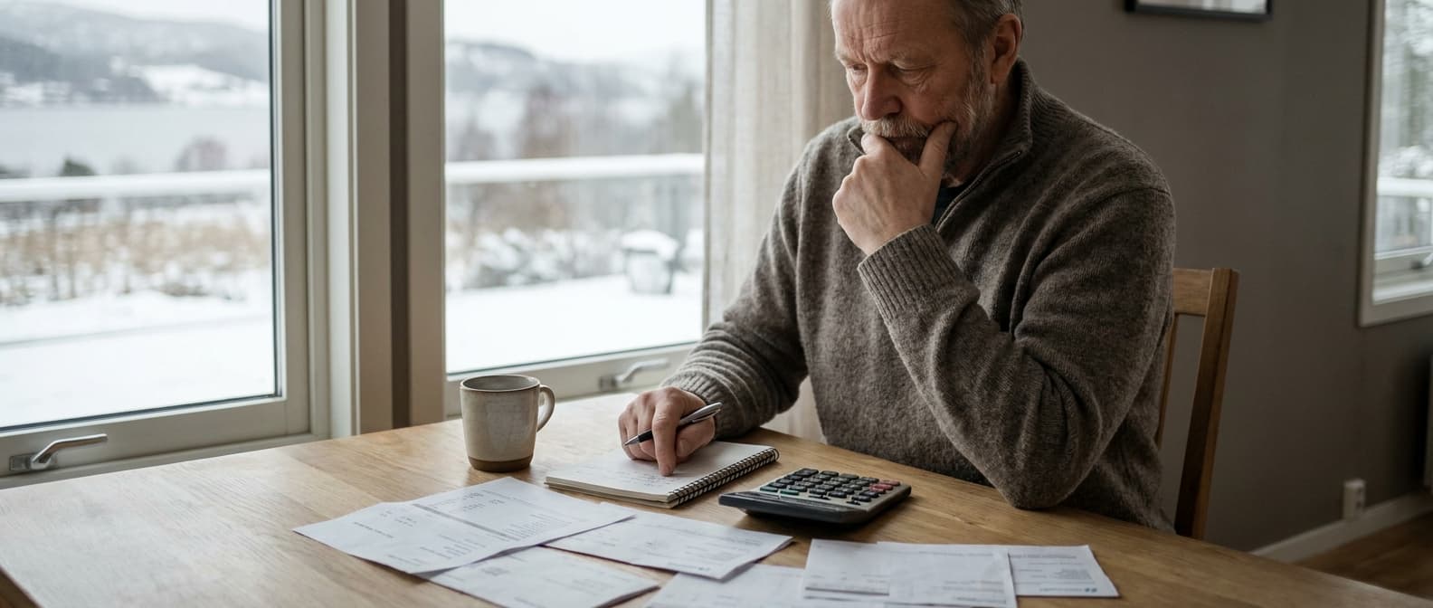 Notatblokk og kalkulator for beregning av lånekostnad