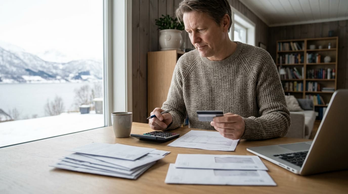 Person regner på rentekostnad og delbetaling for kredittkort