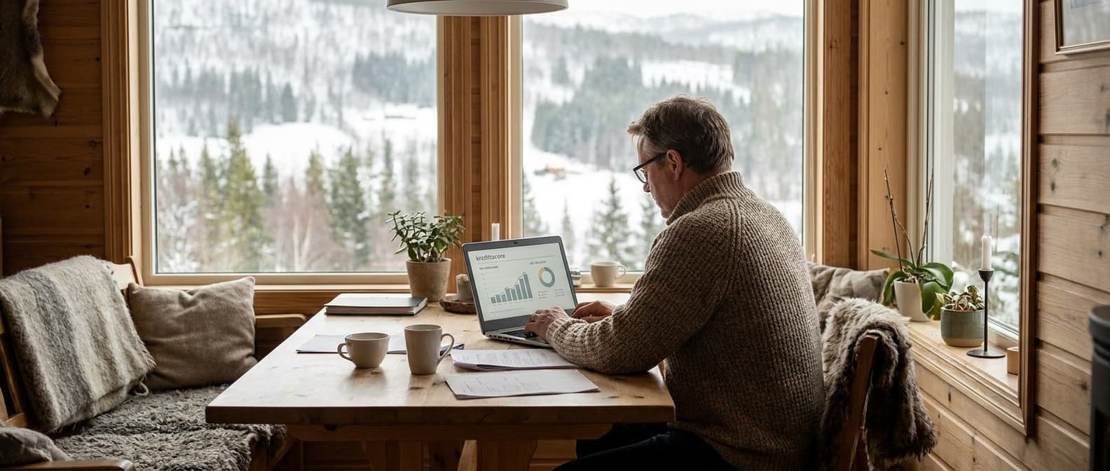 Person kontrollerer egen kredittstatus på nett