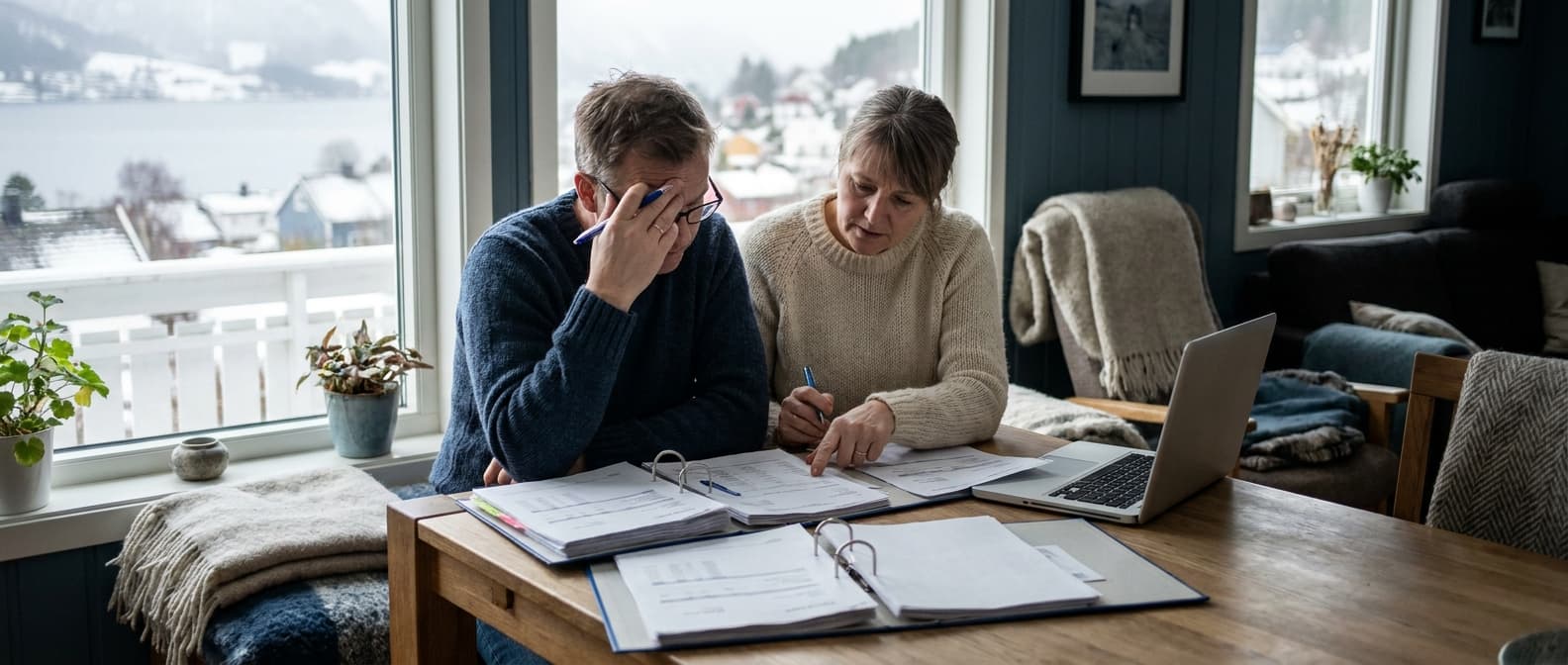 Person som går gjennom dokumenter for boligfinansiering