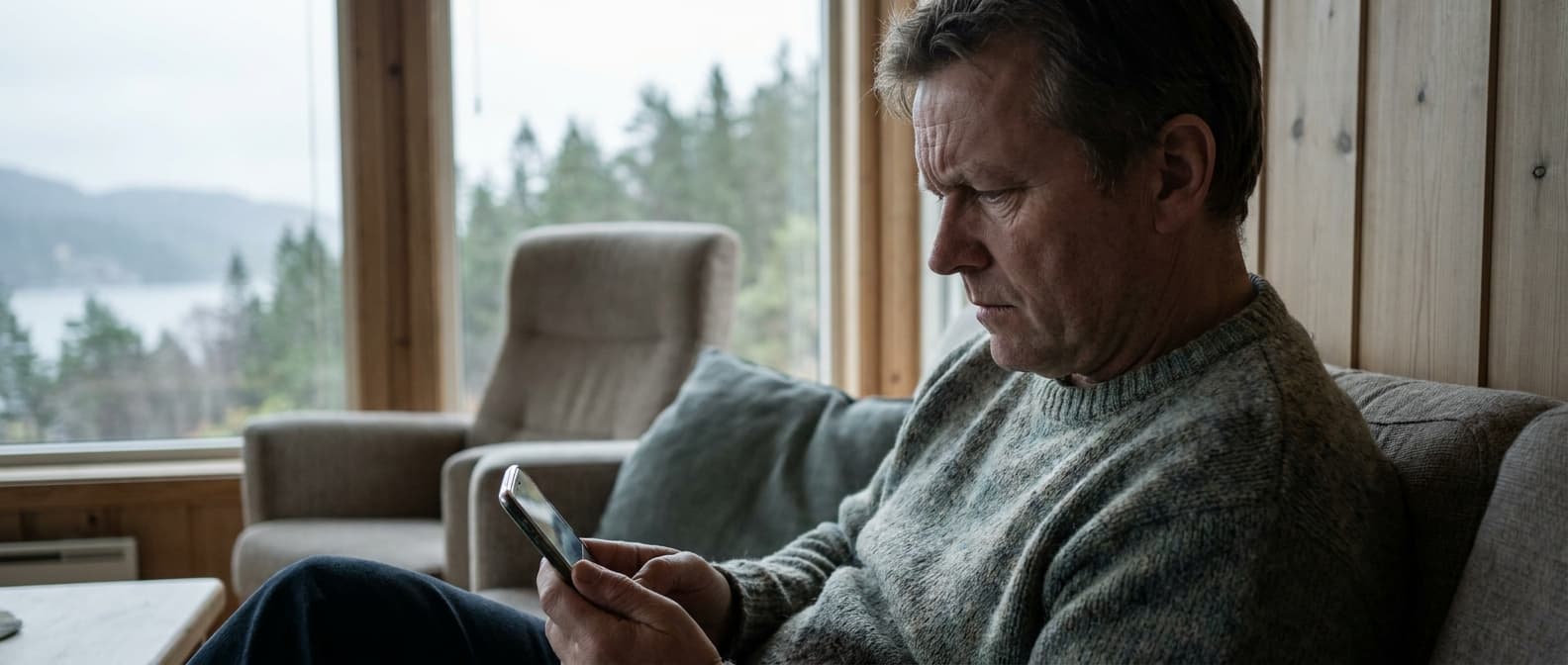 Person som leser lånevilkår på mobilen