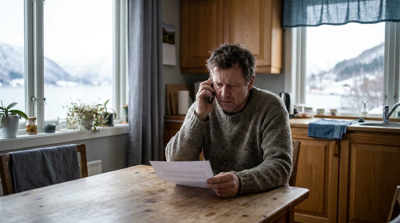 Person som leser et brev hjemme ved kjøkkenbordet